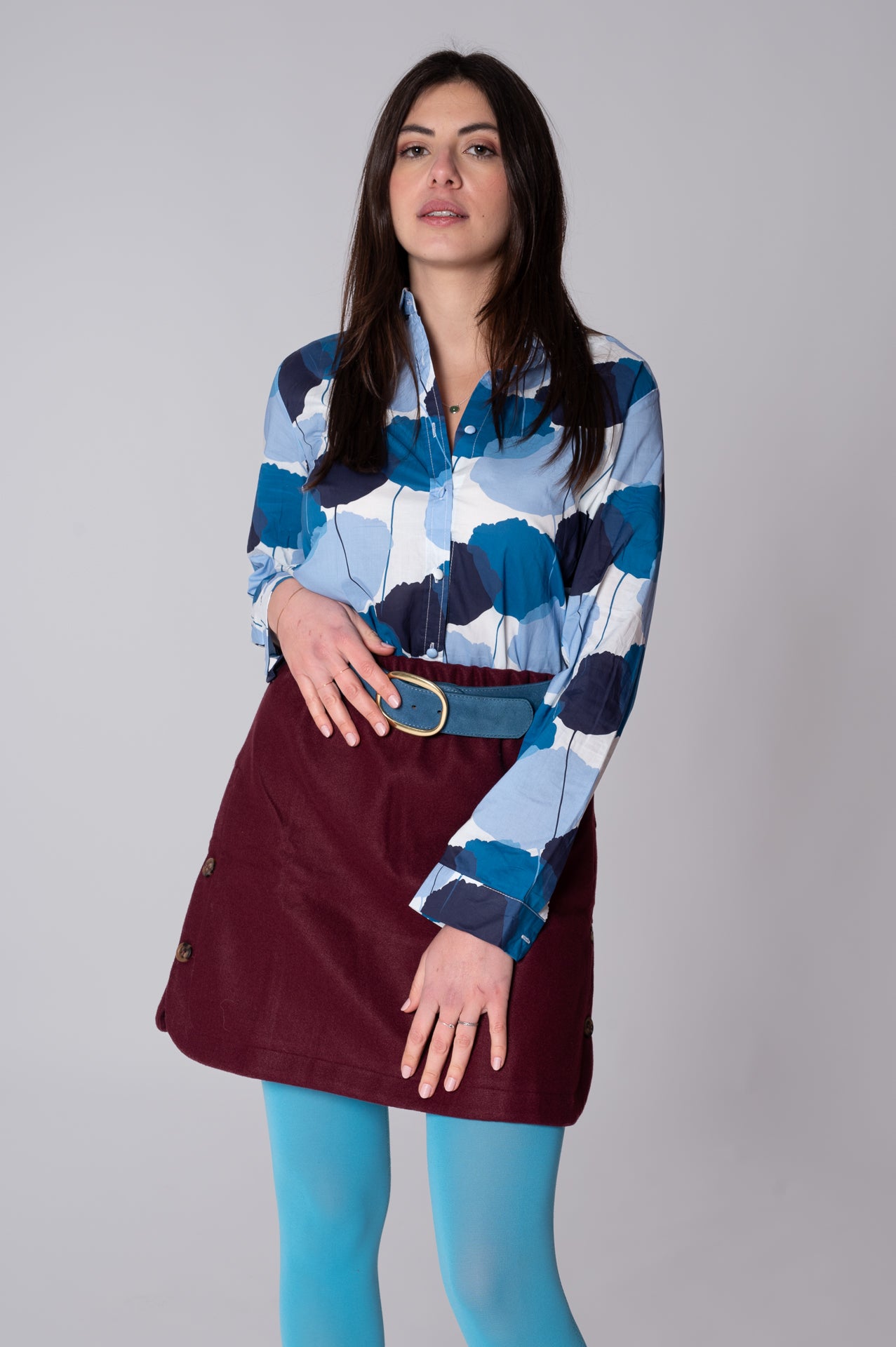 Camicia Gingko fiori blu