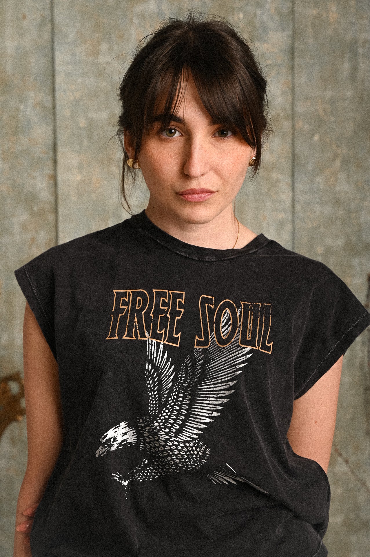 T-shirt Ylang nera con stampa