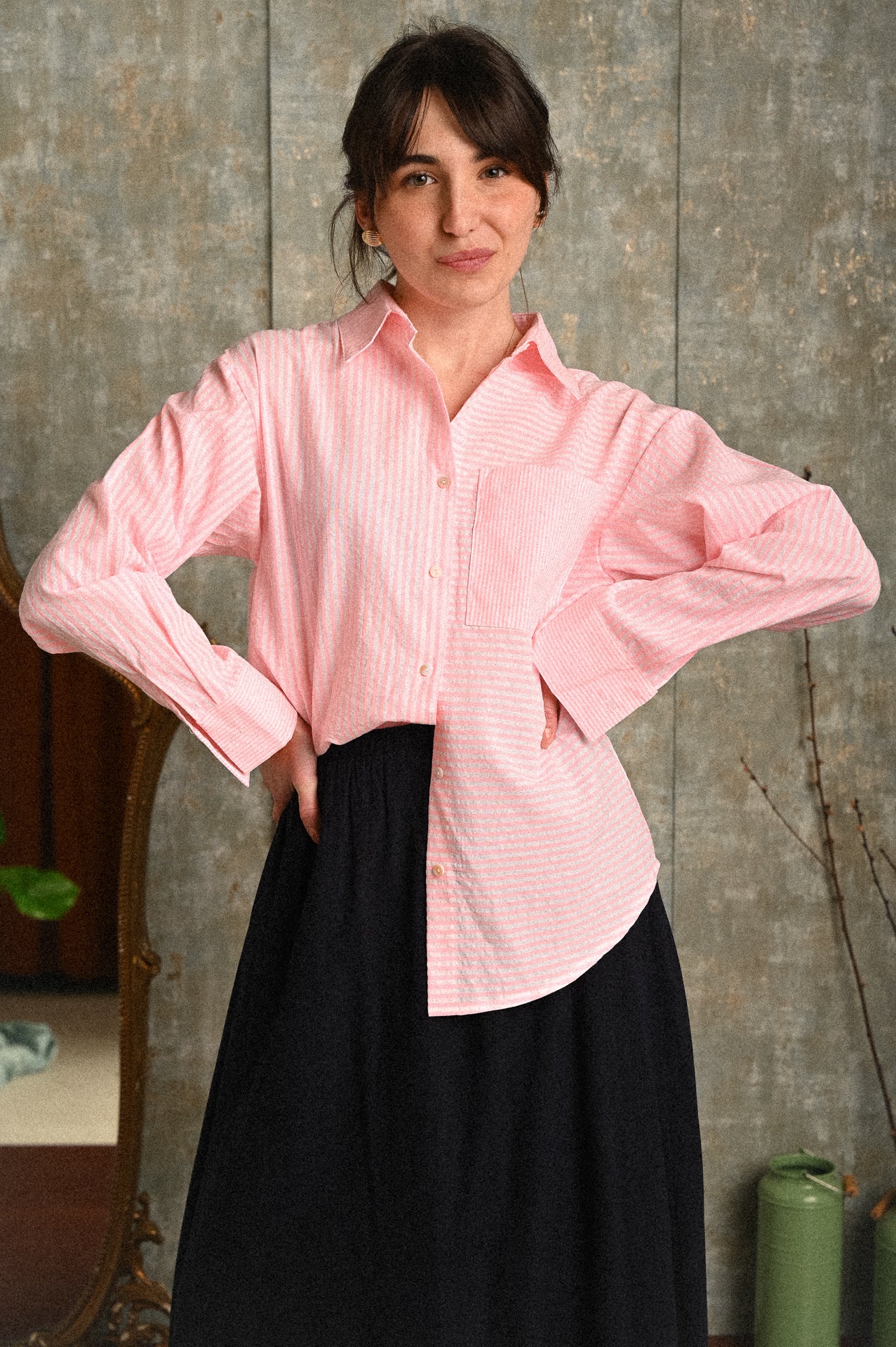 Camicia Essenza Donna a Righe Rosa in Cotone 100%