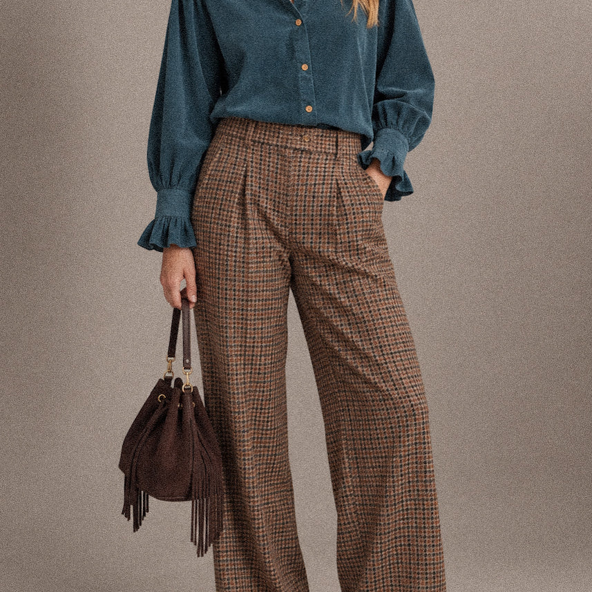 Camicia Donna Canard in Velluto Mille Righe con Colletto Rouche