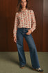 Camicia donna fantasia floreale color panna con volant e fili in lurex