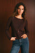 Cardigan donna color cioccolato con bottoni e scollo rotondo