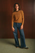 Cardigan donna color zafferano con bottoni e scollo rotondo