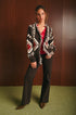 Cardigan donna jacquard effetto blanket con frange e fantasia etnica