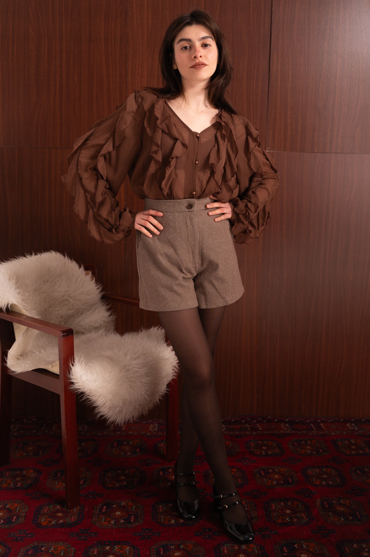 Coordinato Blazer e Shorts Micro Fantasia Pied de Poule Tortora