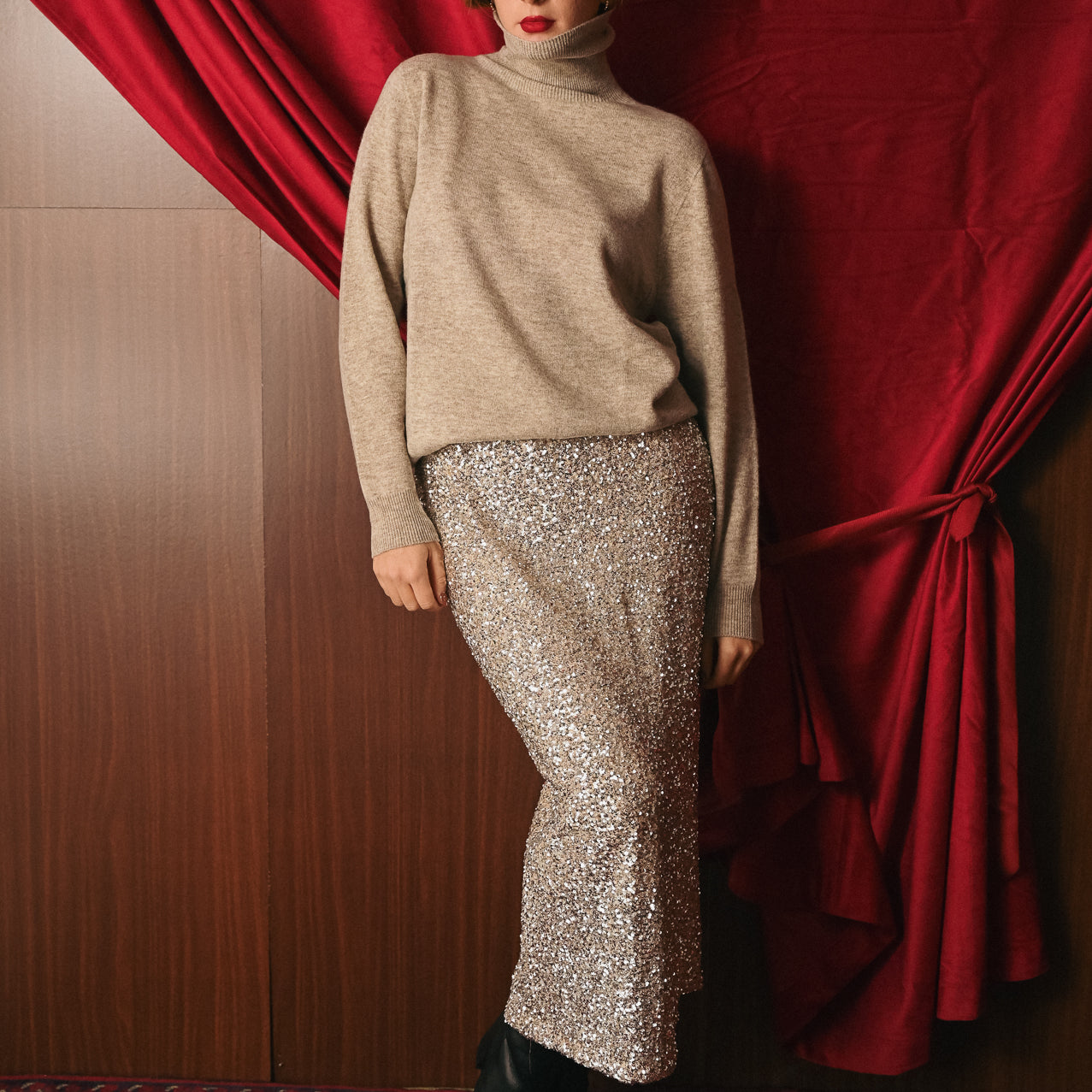 Gonna Midi Paillettes Argento | Vita Elastica | Gonna Festa