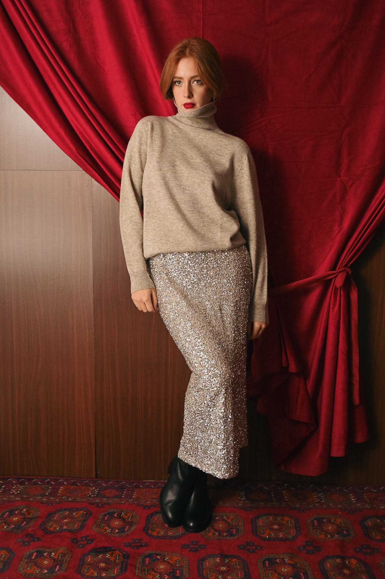 Gonna Midi Paillettes Argento | Vita Elastica | Gonna Festa