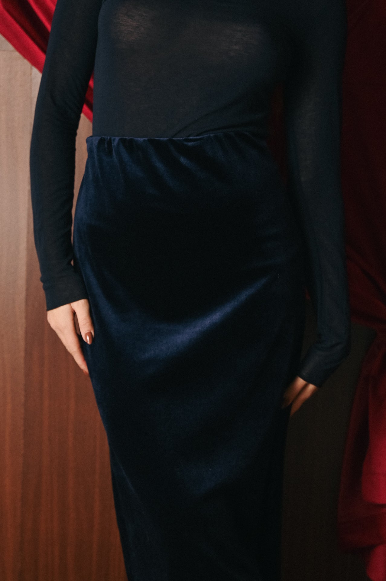 Gonna longuette blu in ciniglia