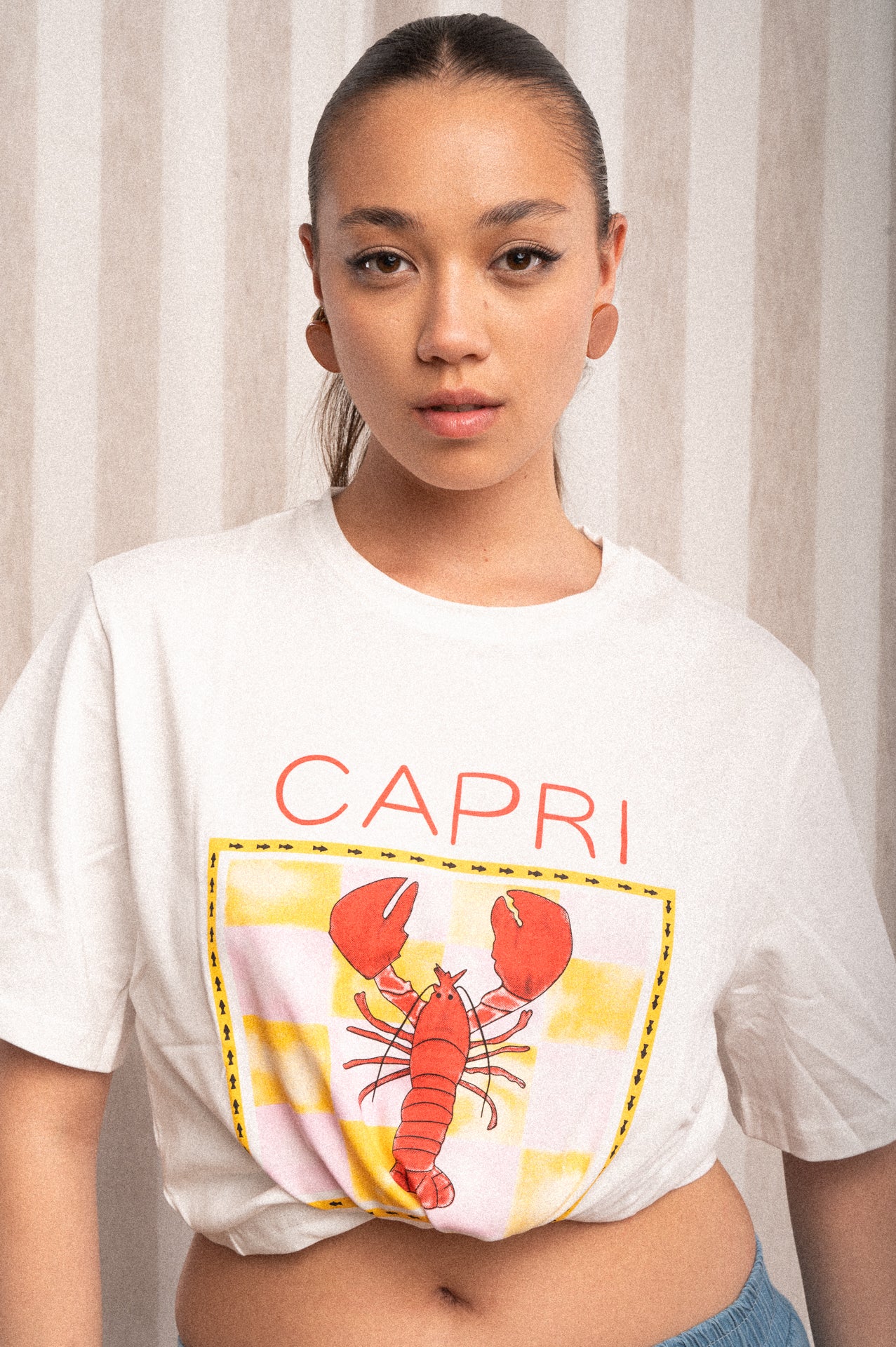 T-shirt bianca stampa Capri