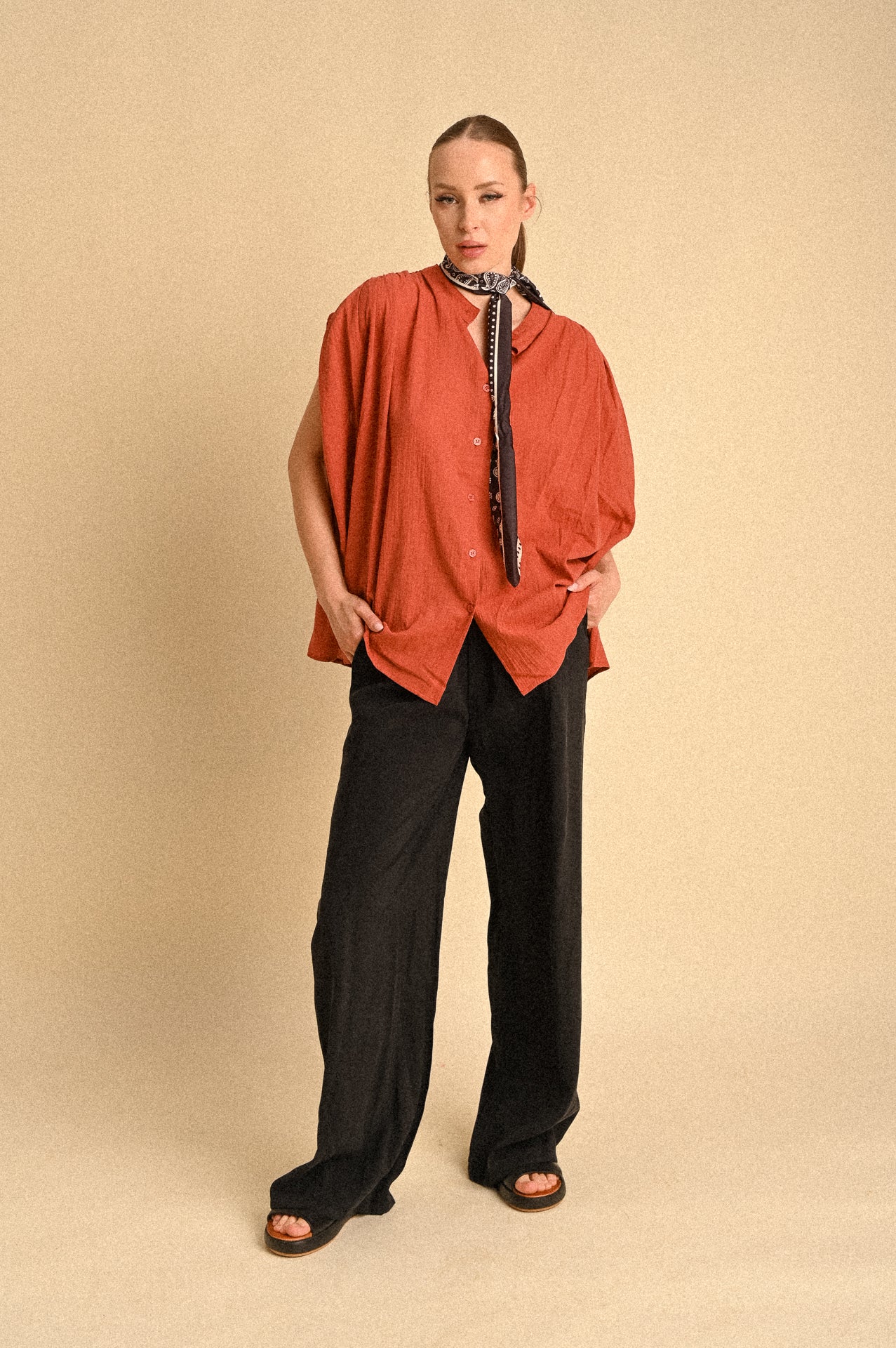Blusa Over Donna in Cotone 100% Terracotta – Modello Marrakech