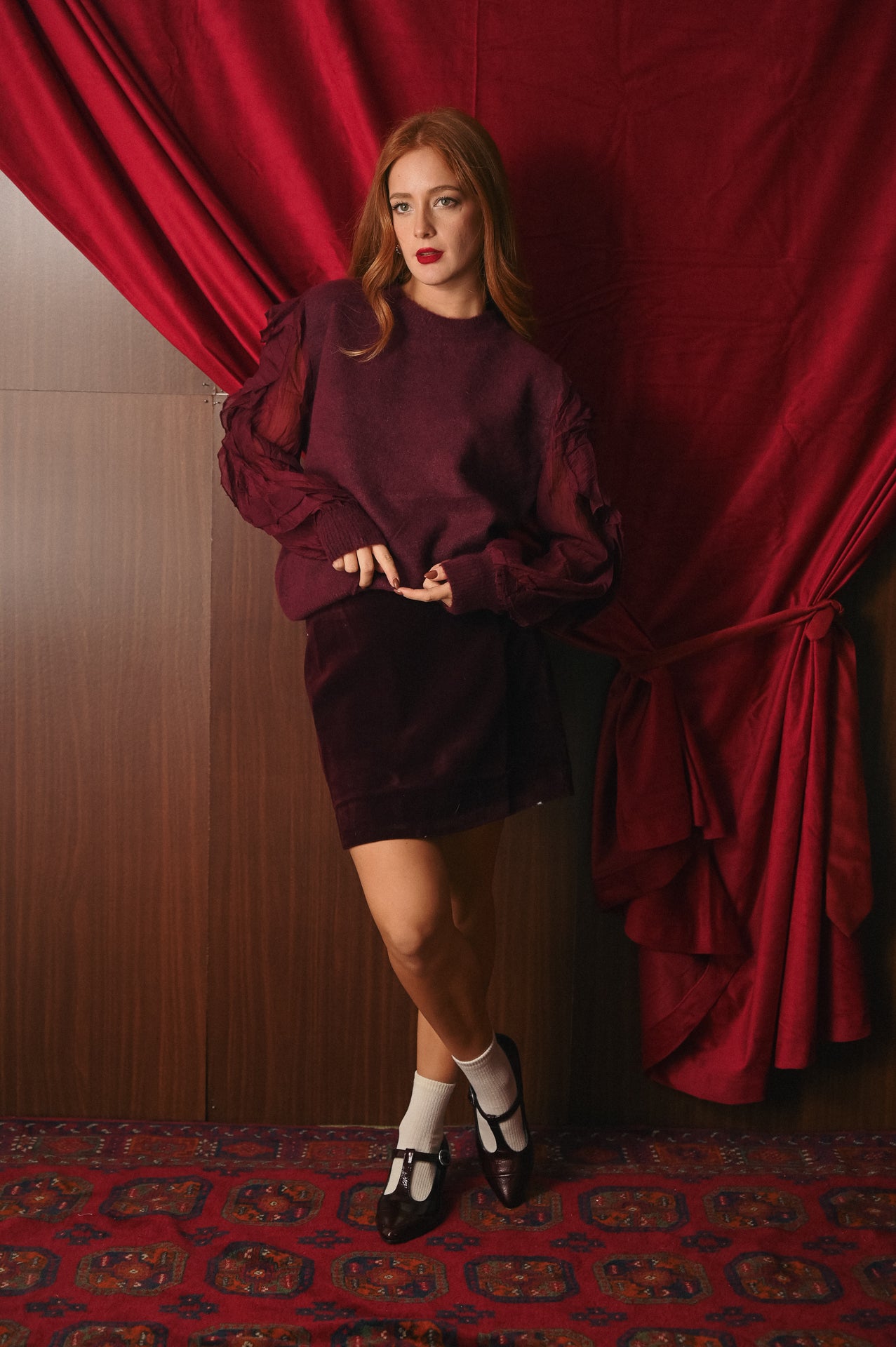 Maglione Donna Bordeaux Maniche Tulle Trasparente | Pullover