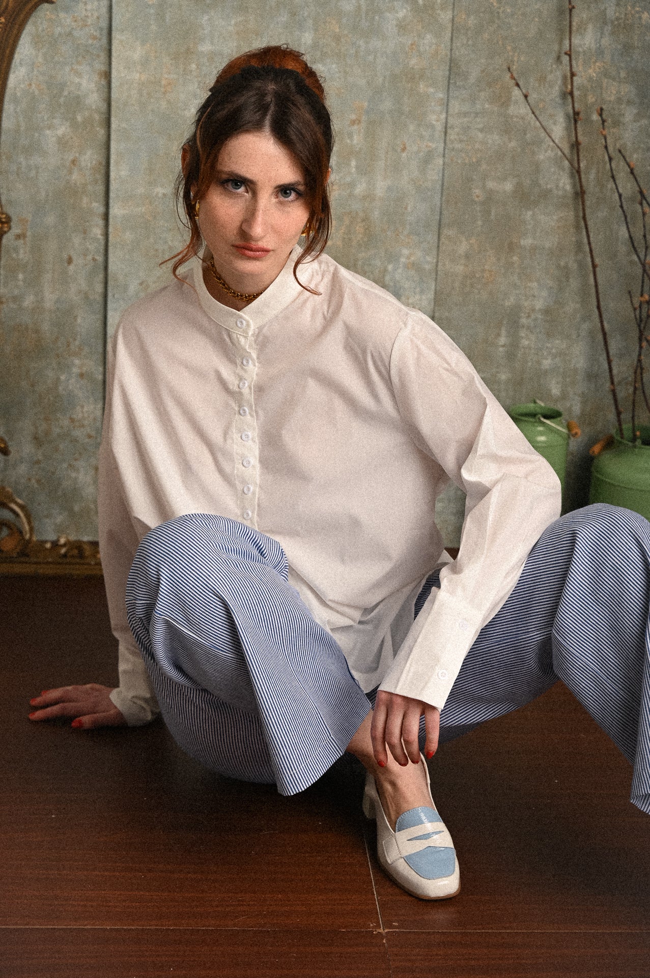 Camicia Geranio bianca mandarin collar