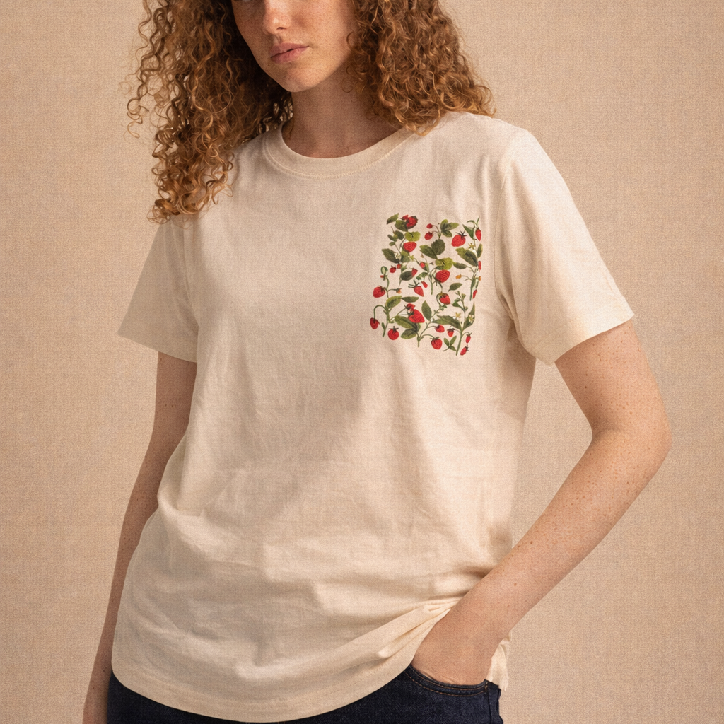 T-shirt Donna Albicocca Chiaro in Cotone 100% con Stampa fragole