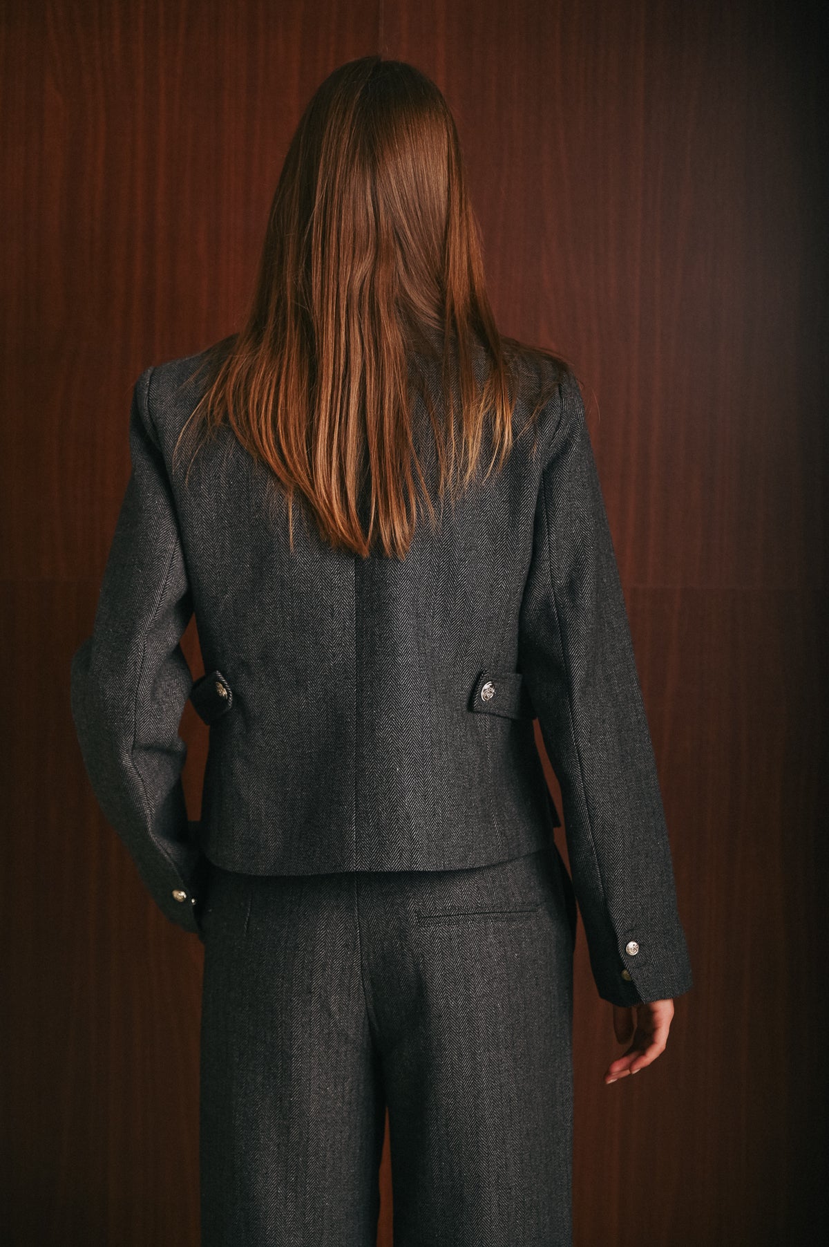 Giacca Donna Spigata Grigia Sartoriale con Bottoni Gioiello