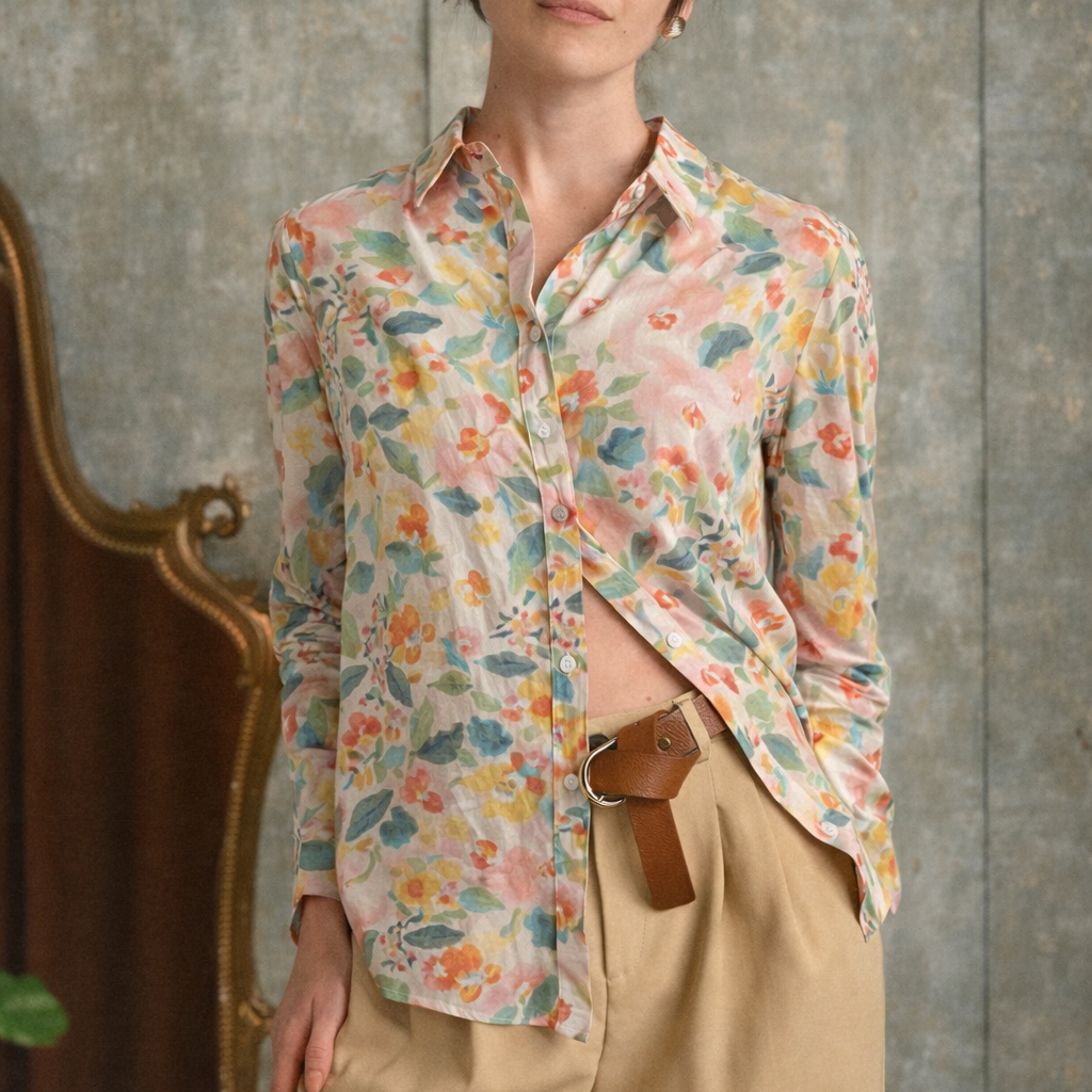 Camicia Florissa in Cotone 100% con Fantasia Floreale