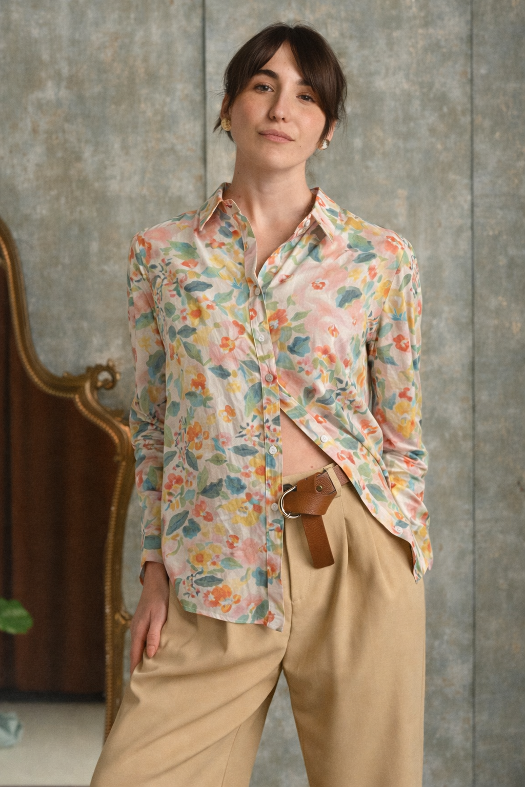 Camicia Florissa in Cotone 100% con Fantasia Floreale