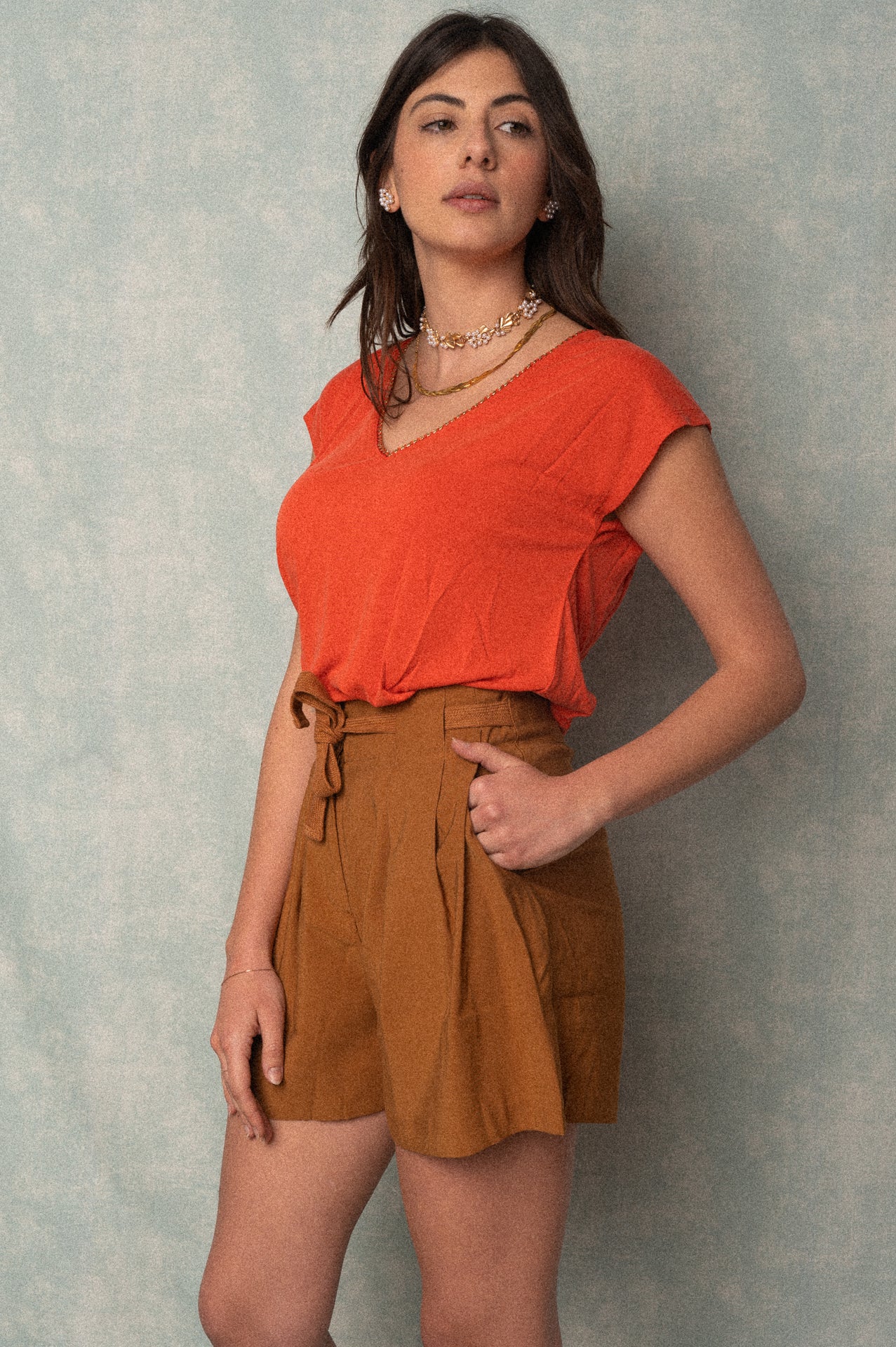 Shorts vita color caramello