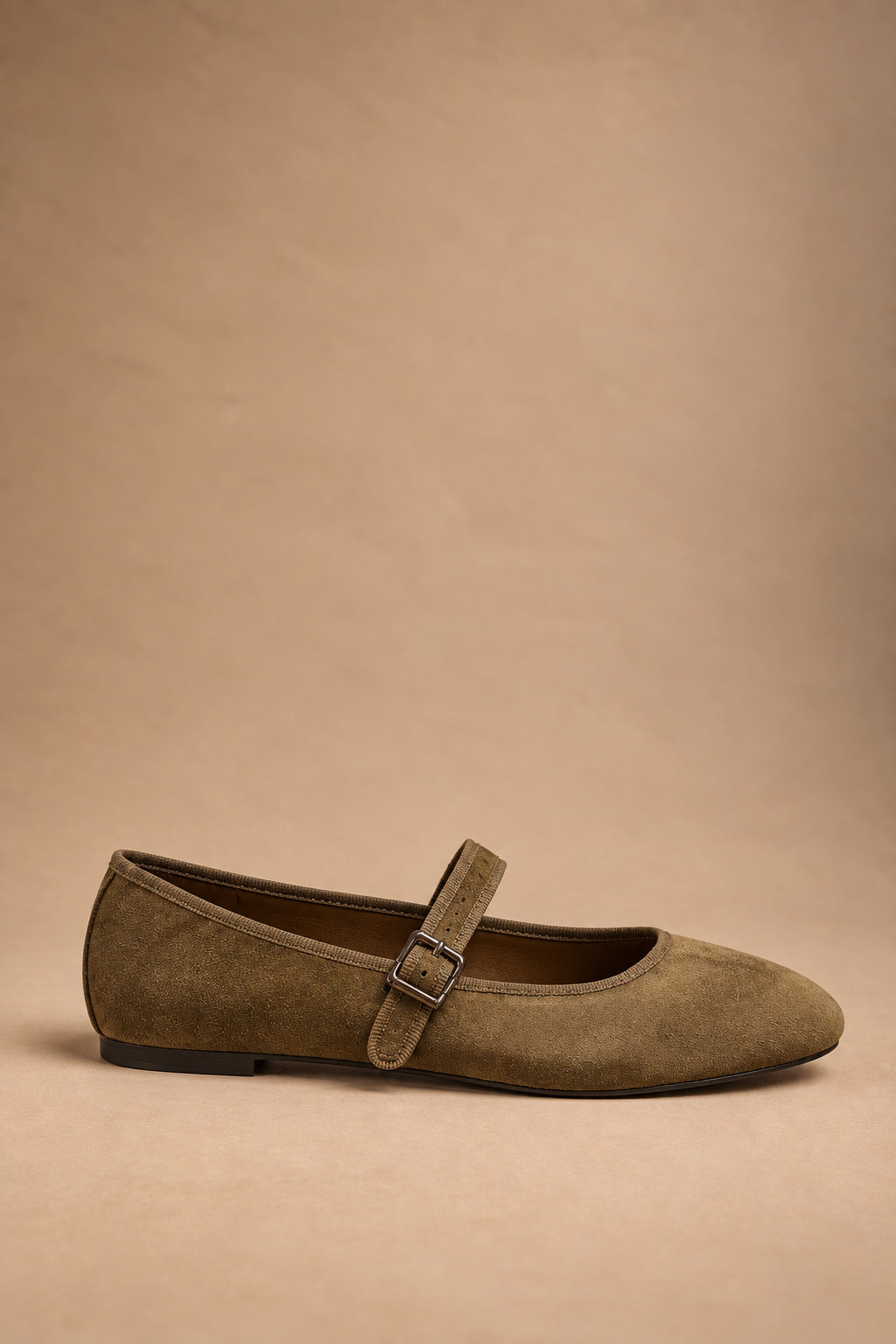 Ballerina Mary Jane Donna in Velluto Taupe con Cinturino Regolabile
