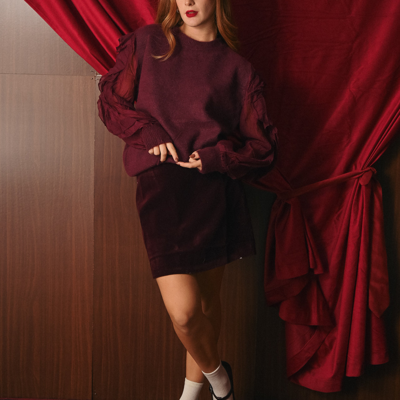 Gonna Corta Donna Velluto Millerighe Bordeaux | Minigonna a Coste Vita Alta