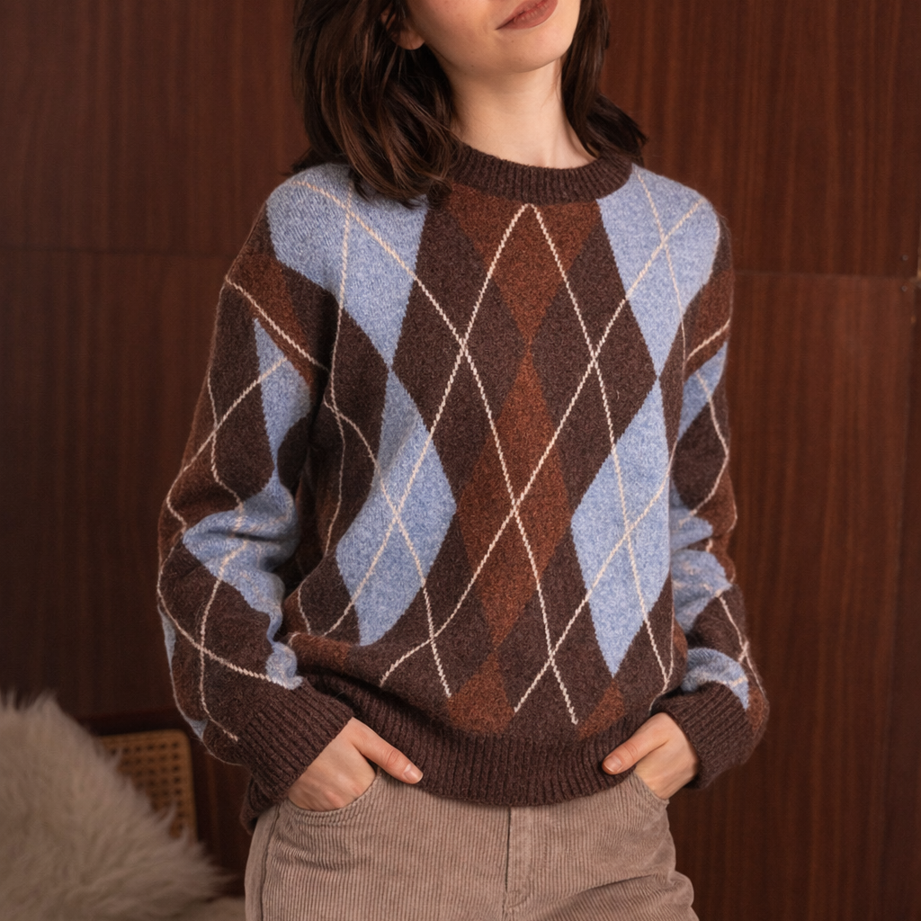 Maglione rombi Argyle Multicolor nei Toni Naturali