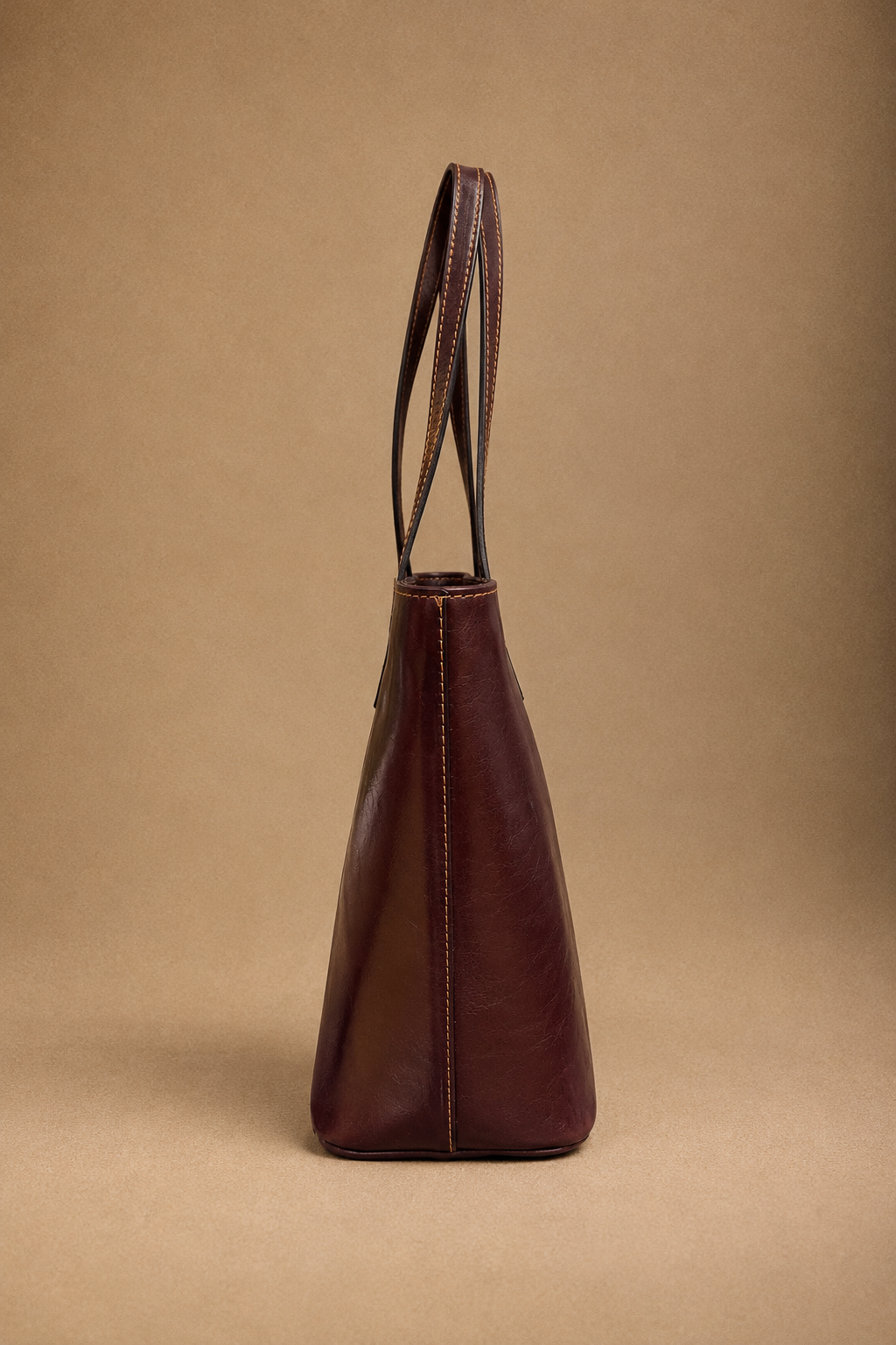 Borsa Shopper Donna in Vera Pelle Cognac Made in Italy con Manici Lunghi