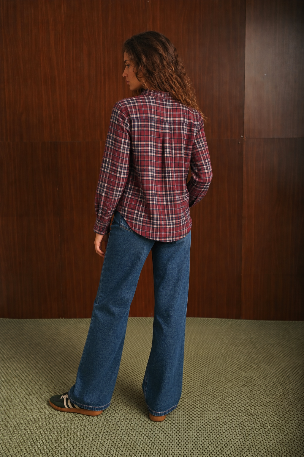 Camicia donna a quadri con colletto a fiocco