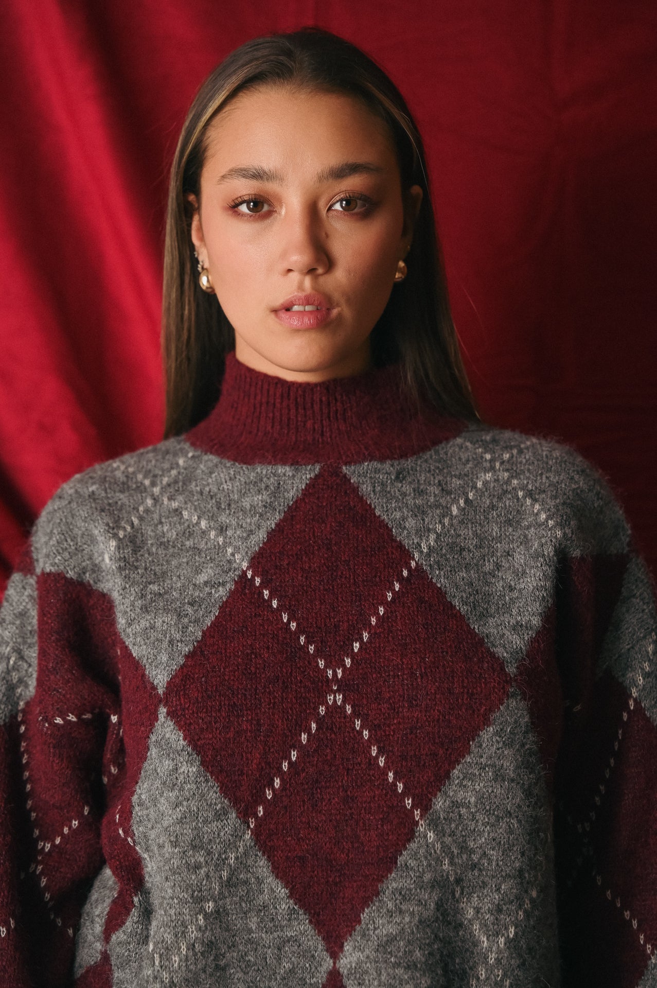 Maglione Donna Collo Alto Fantasia a rombi