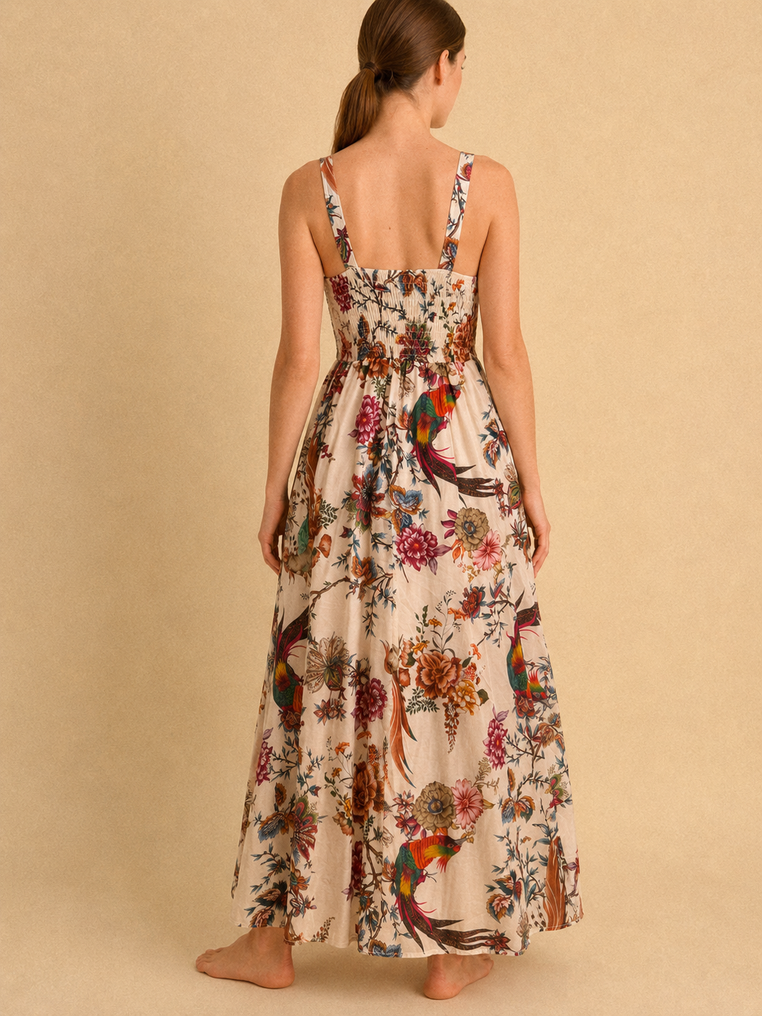 Abito Lungo Donna “Paradise Bloom” – Fantasia Tropicale in Cotone 100%