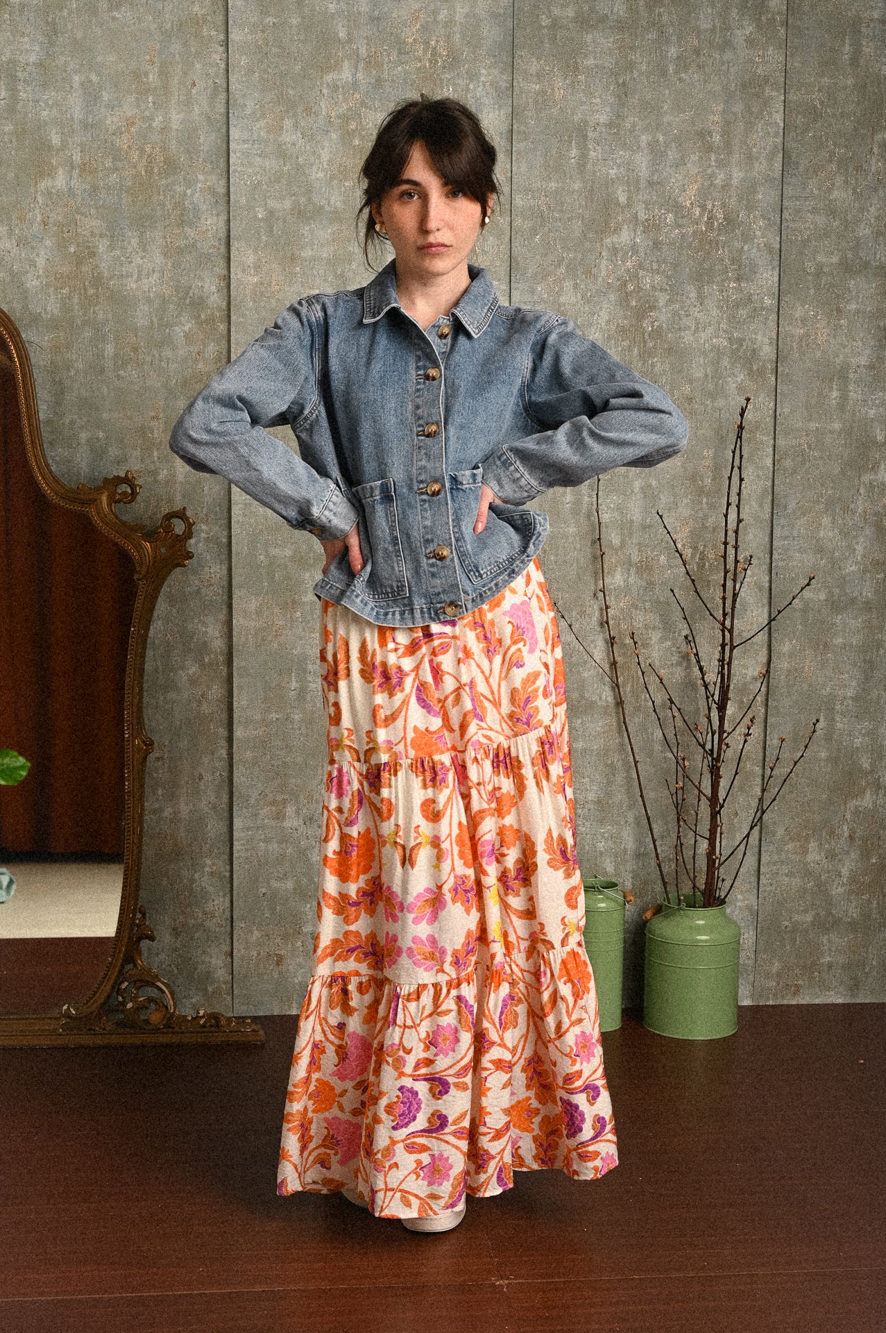 Gonna Lunga Donna Fantasia Floreale Arabesque – Balze con Elastico