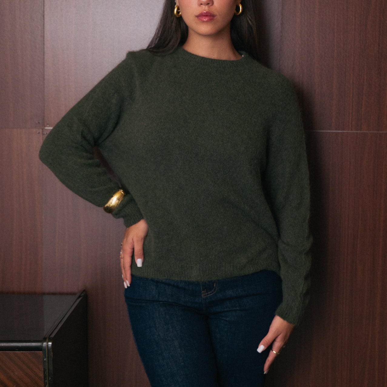 Maglione verde kaki donna Amelìe misto alpaca e lana | made in Italy