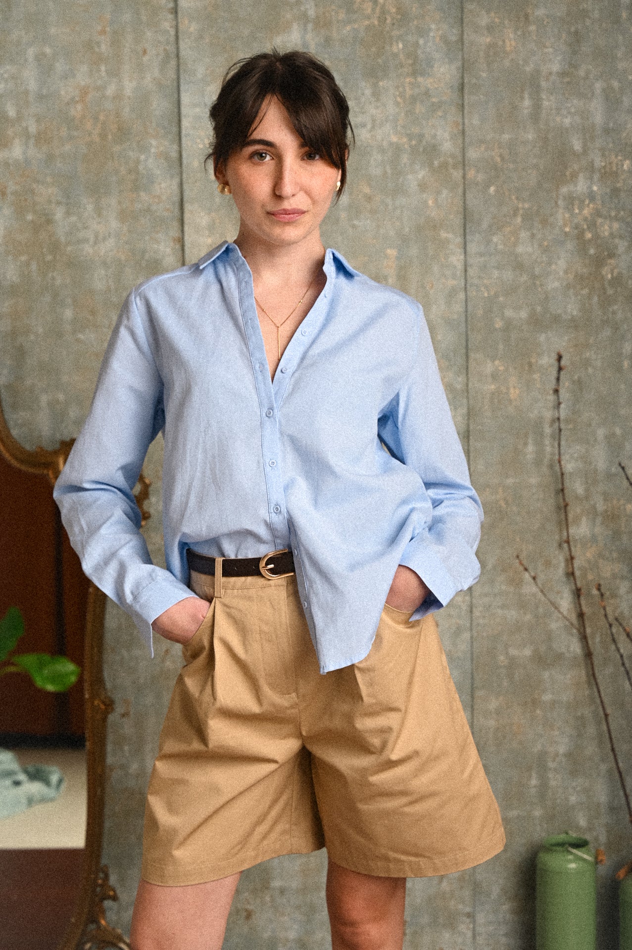 Shorts Aloe Donna Beige Cotone 100% con Cintura e Tasche