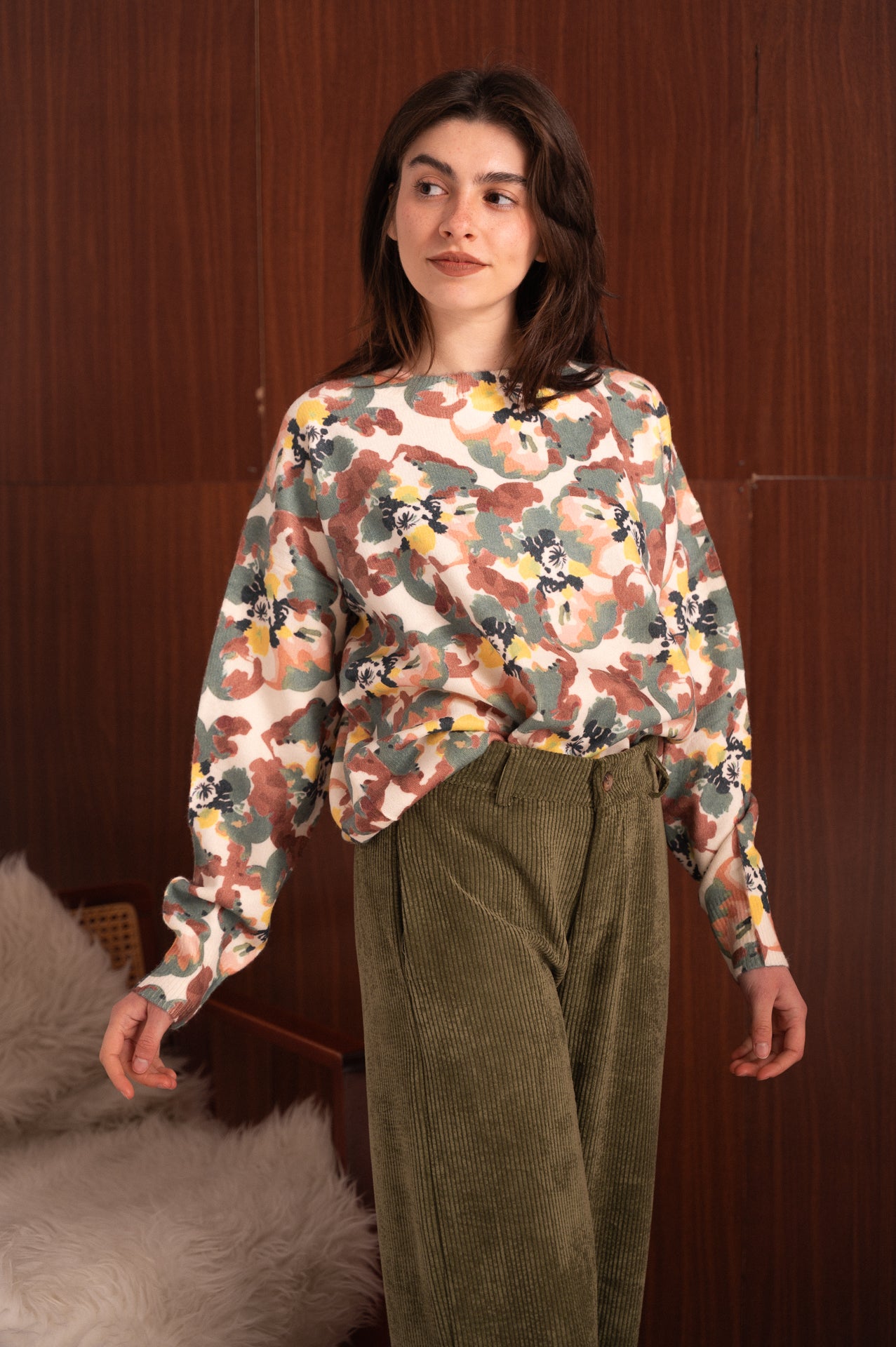 Maglione Donna Fantasia fiori Multicolor con Bottoni