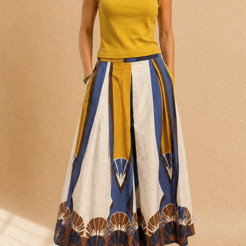 Pantalone Palazzo “Ventaglio” – Fantasia Geometrica in Cotone