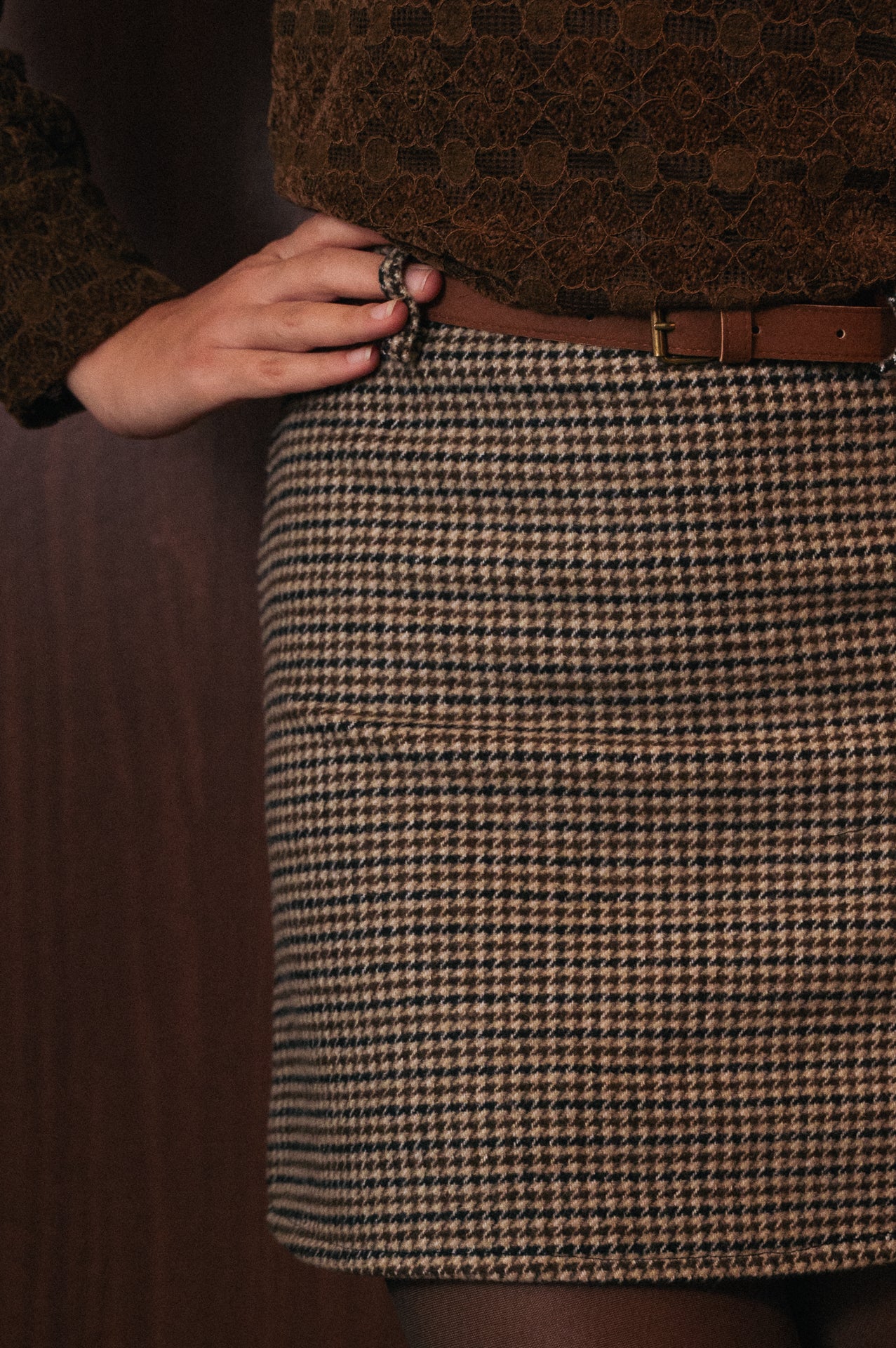 Gonna Mini a Quadri Pied de Poule | Vita Alta e Pantaloncino Interno | Invernale