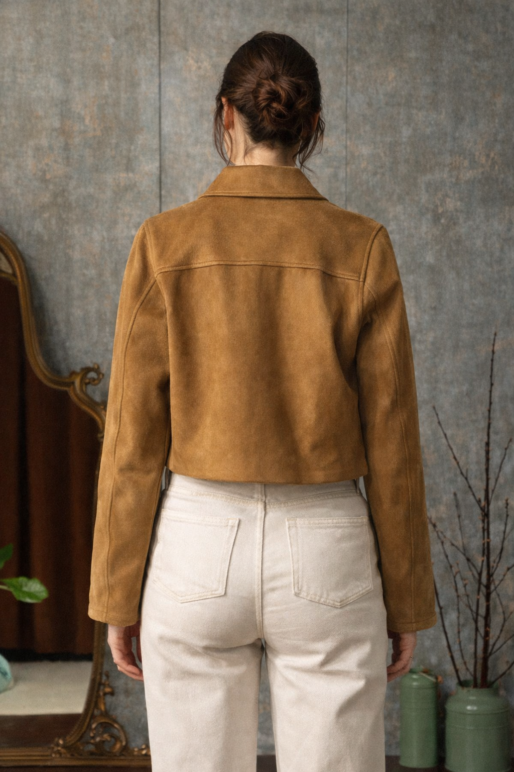 Giacca Quercia Corta Donna Effetto Camoscio con Zip e Tasche