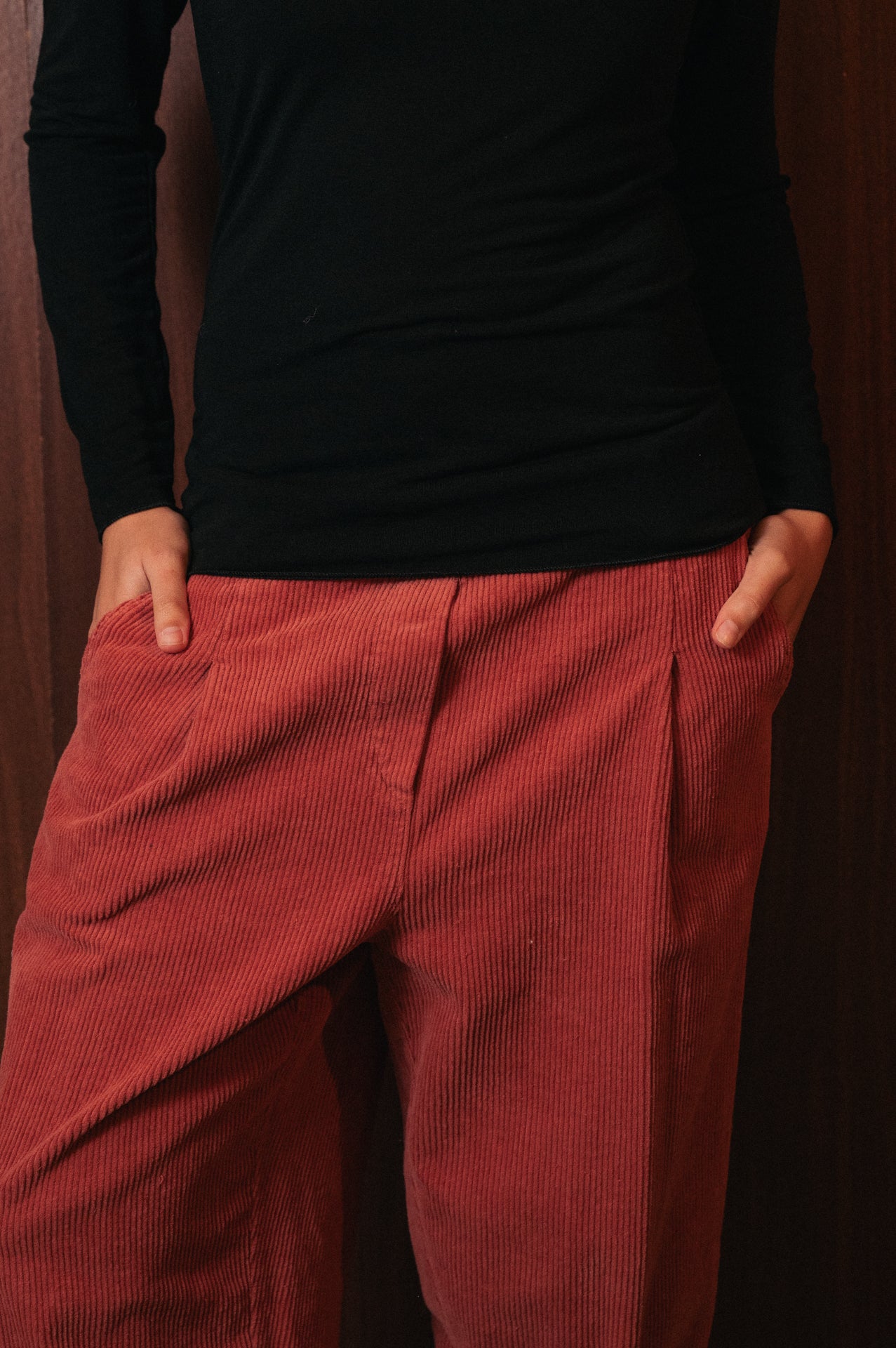 Pantaloni Velluto a Coste Relaxed Fit rosa salmone - Vita Elastica