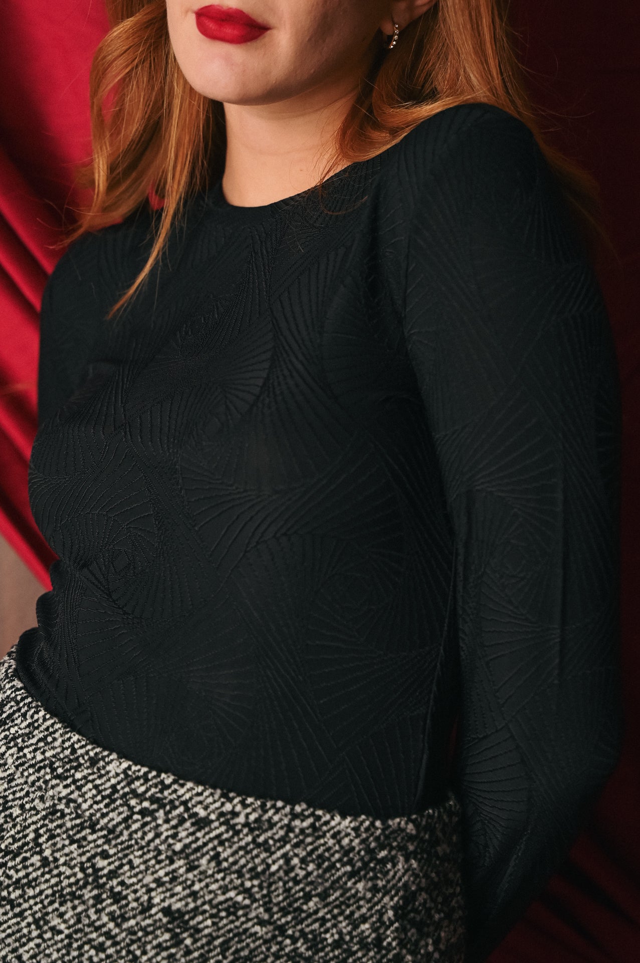 Body Nero Ricami Donna | Body semi Trasparente