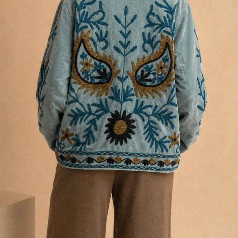 Giacca Suzani Celeste Ricamata “Sky Nomad” in Cotone