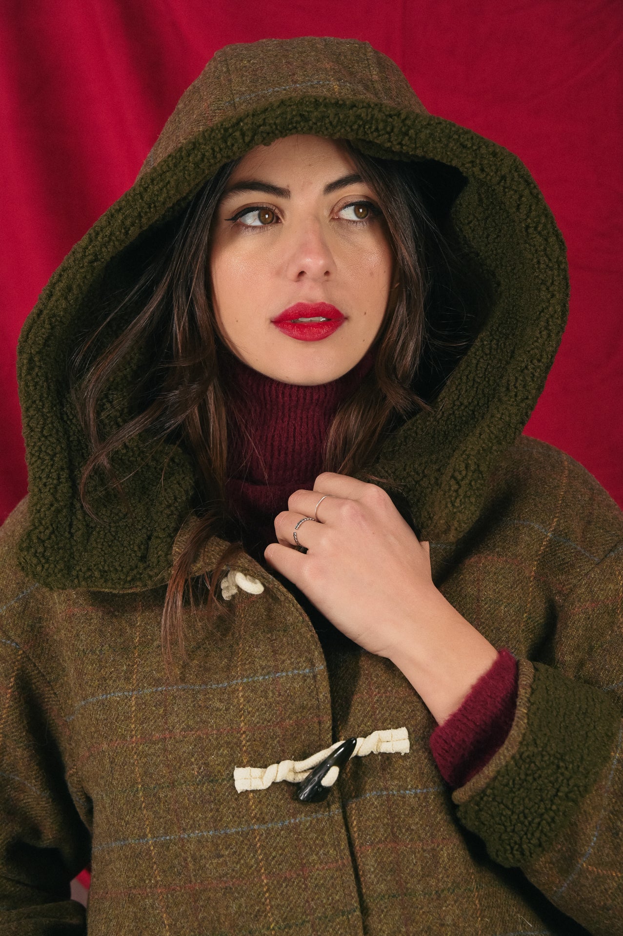 Giaccone Donna Fantasia con Alamari e Cappuccio Pelliccia | Giacca Handmade