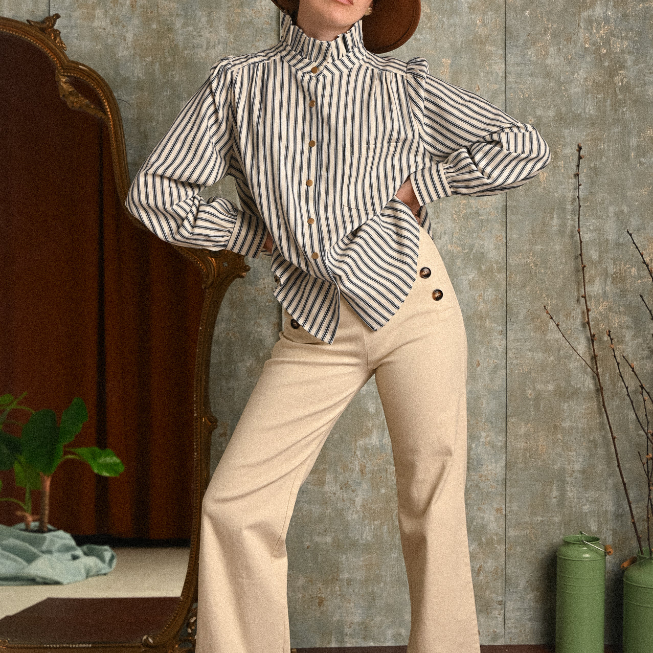 jeans panna donna vita alta bottoni laterali cotone 100 pantalone denim chiaro elegante fit morbido primavera estate
