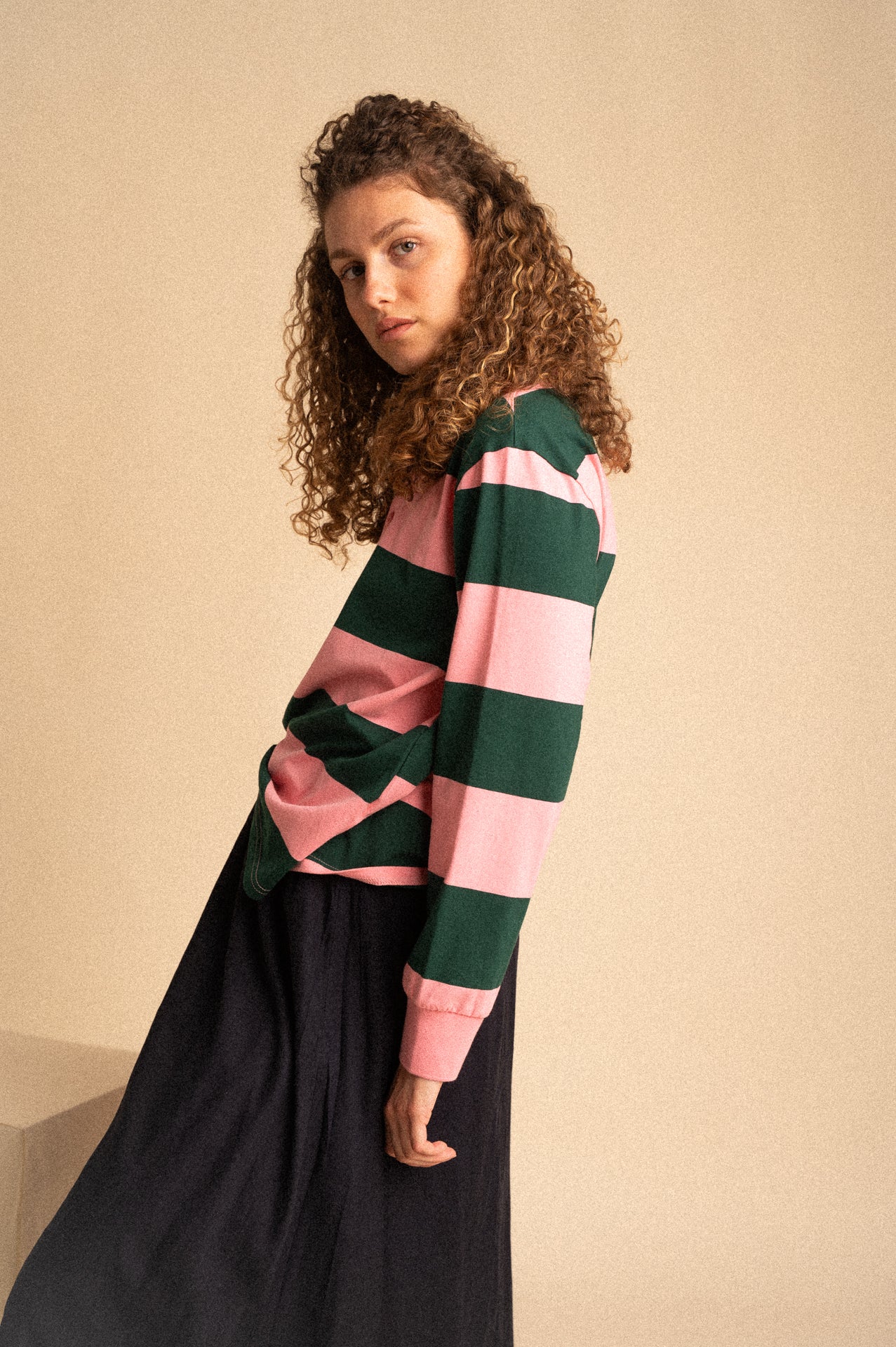 Polo Daphne a Righe Rosa e verde