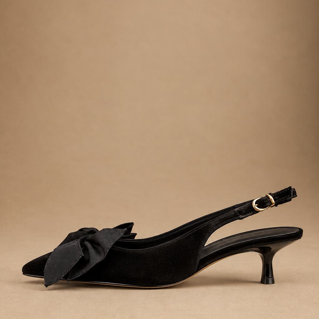 Décolleté Slingback Donna in Velluto Bordeaux con Fiocco e Tacco Kitten Heel 3 cm