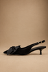 Décolleté Slingback Donna in Velluto Bordeaux con Fiocco e Tacco Kitten Heel 3 cm