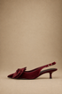 Décolleté Slingback Donna in Velluto Bordeaux con Fiocco e Tacco Kitten Heel 3 cm