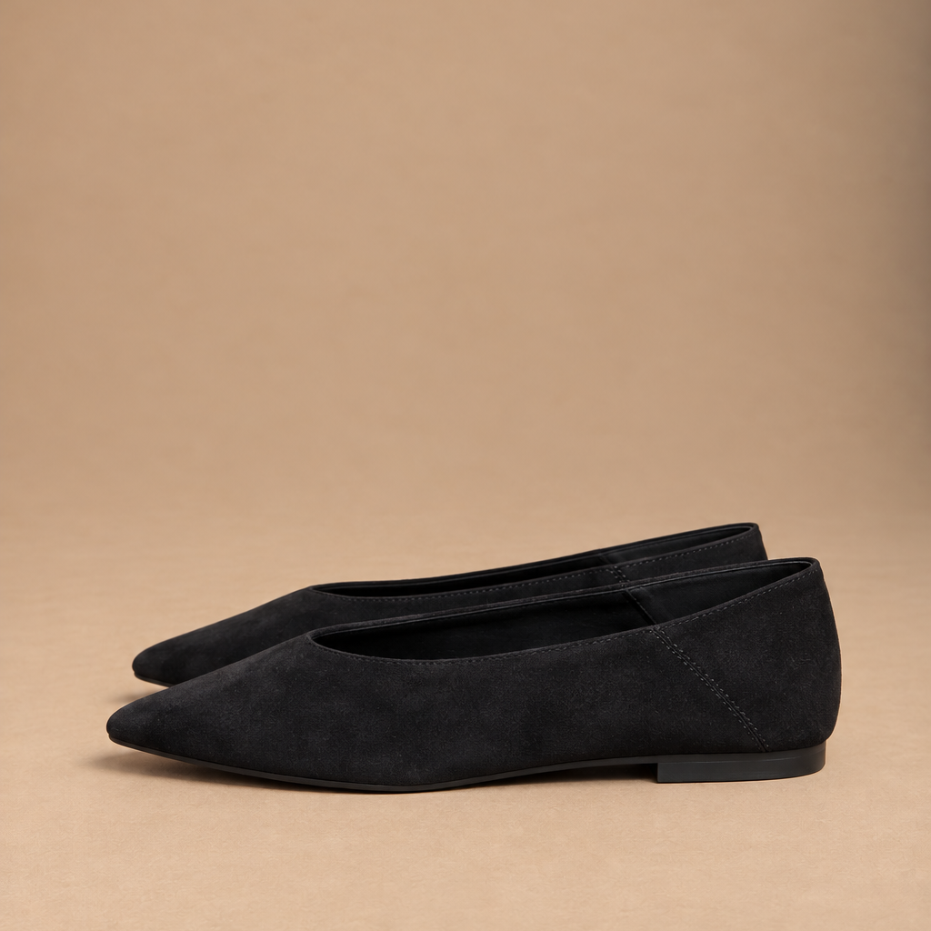 Ballerina Donna a Punta Color nero Effetto Camoscio – Flat