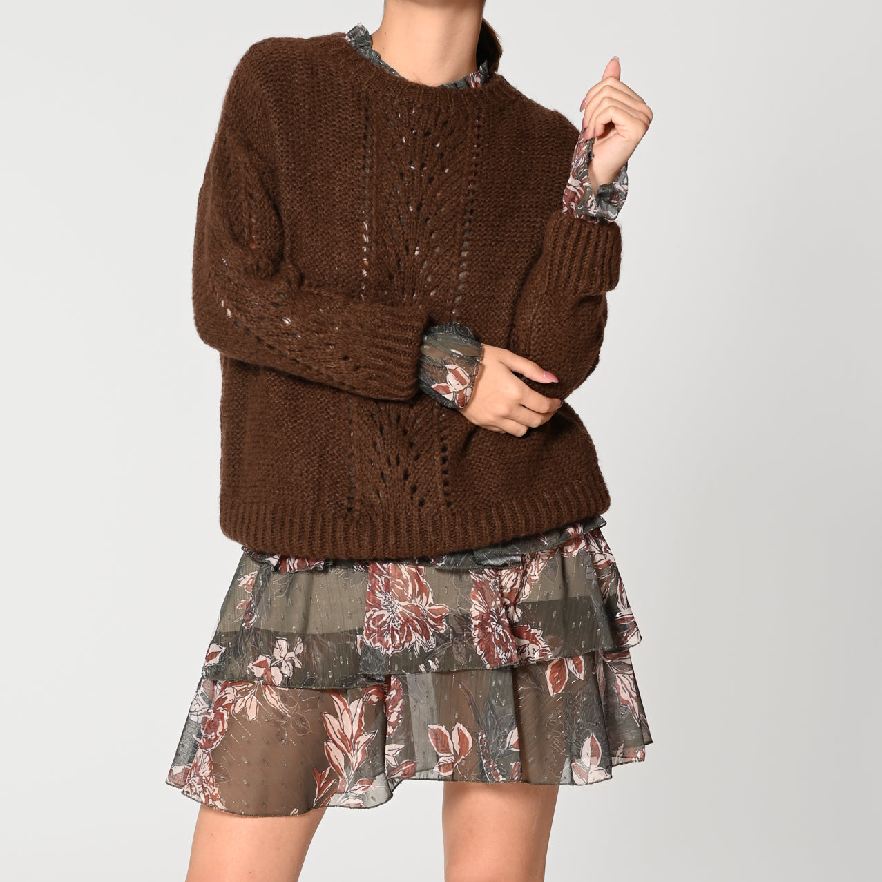 Brown embroidered sweater