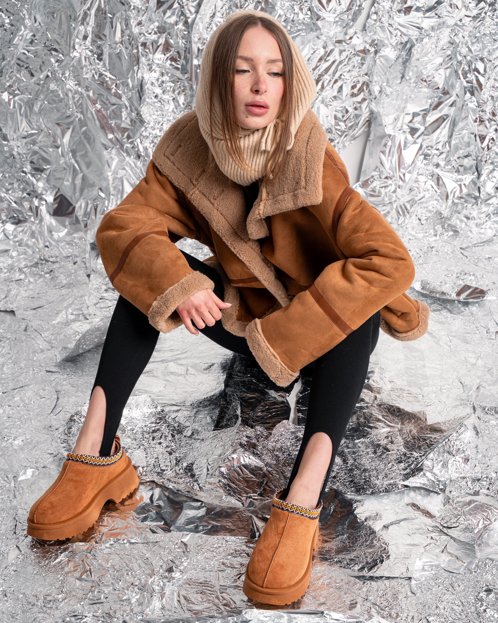 Montone Donna Marrone Effetto Scamosciato con Interno Morbido