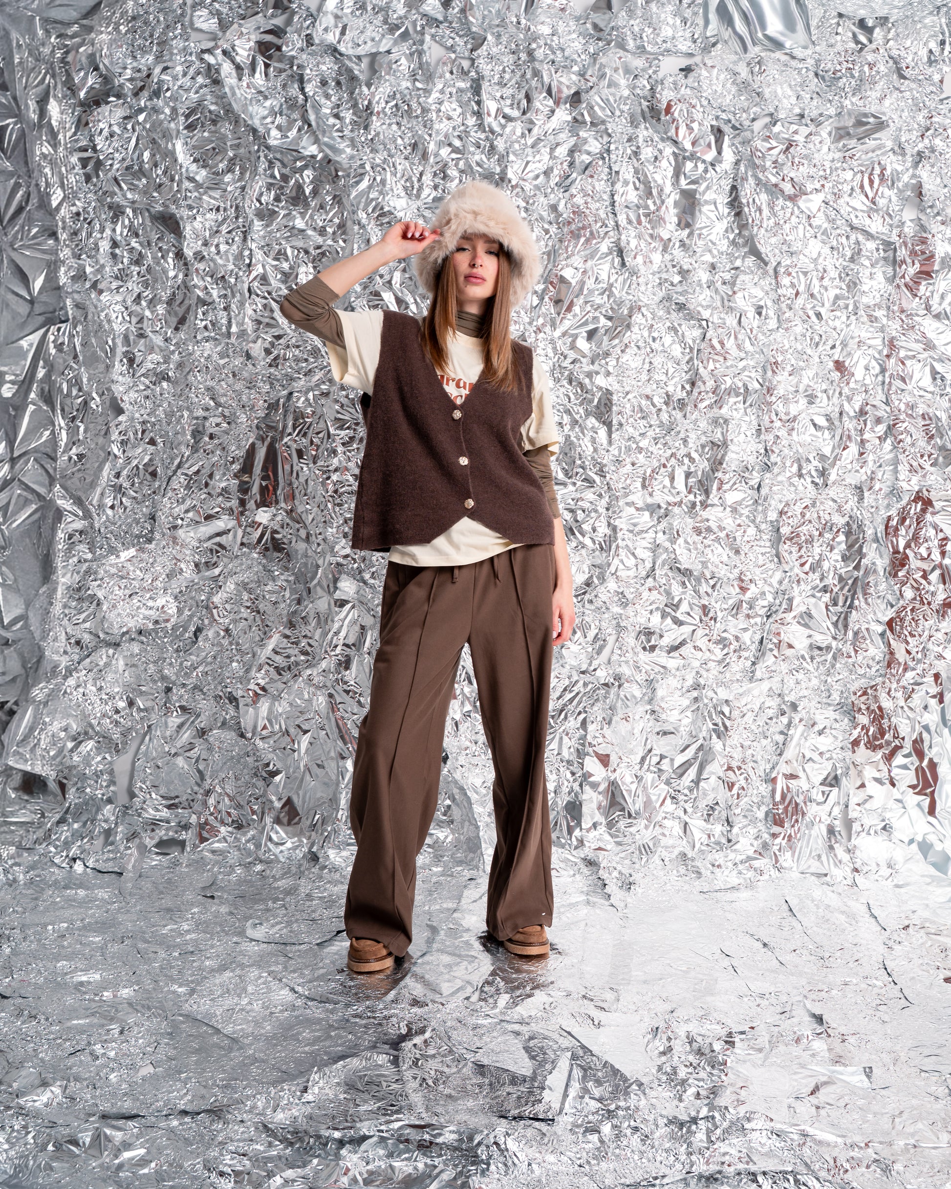 Tuta Pantalone Fluida con Elastico in Vita e Tasche – Marrone