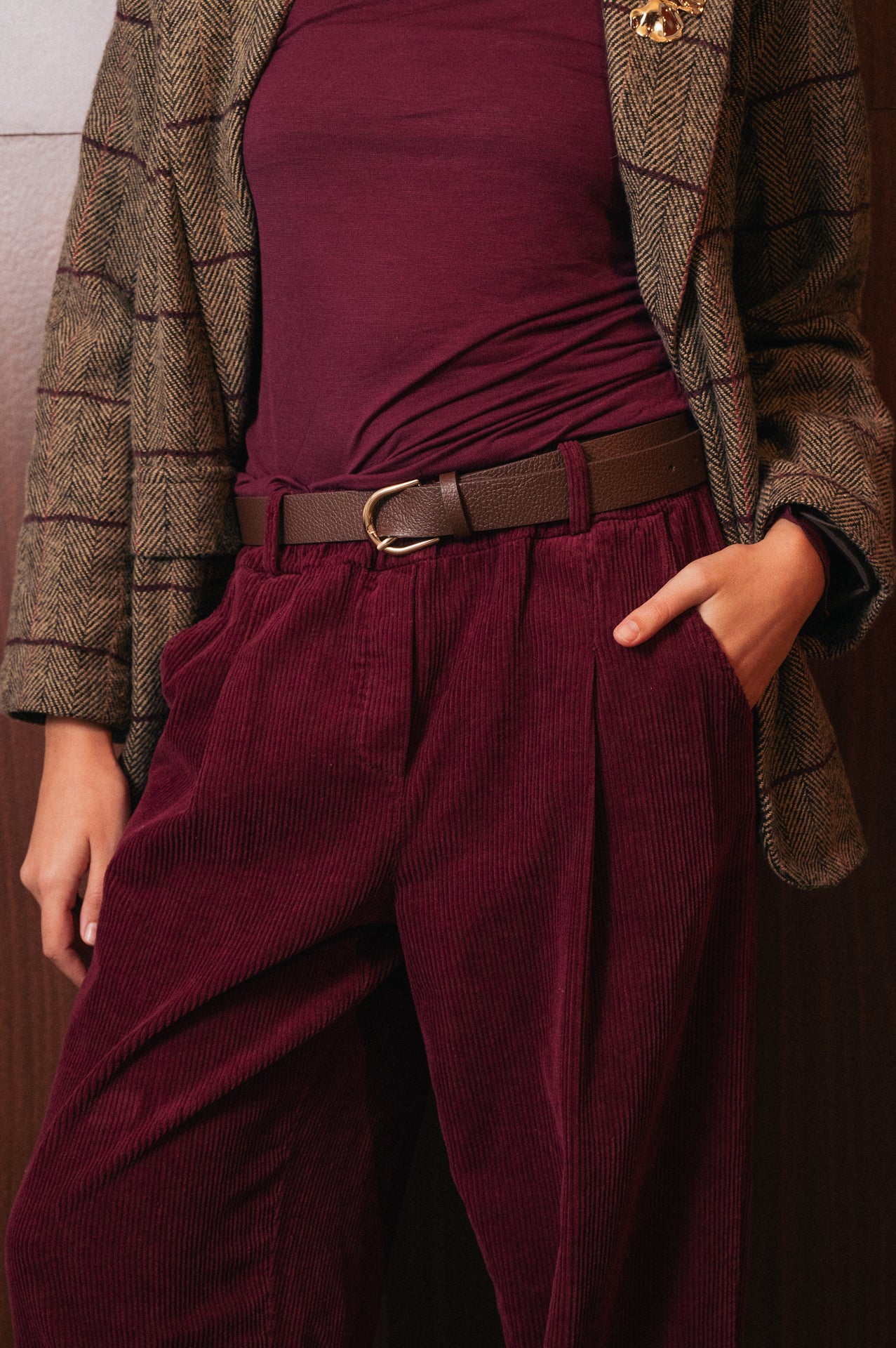 Pantaloni Velluto a Coste Relaxed Fit Bordeaux - Vita Elastica