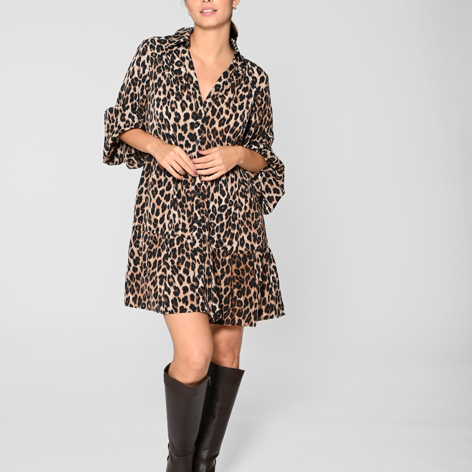 Animal print shirt dress